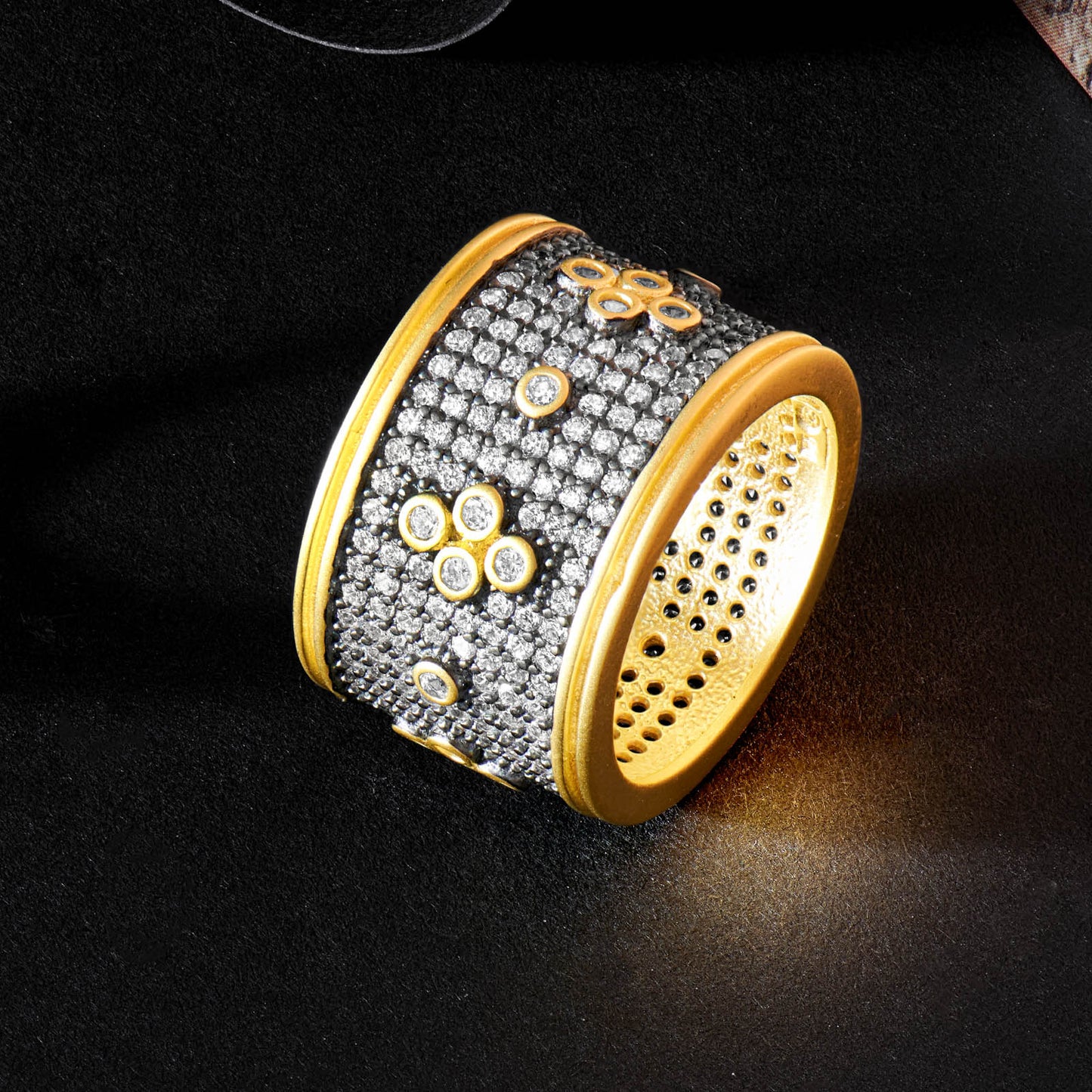 Freida Rothman Signature Pave Clover Wide Band Ring