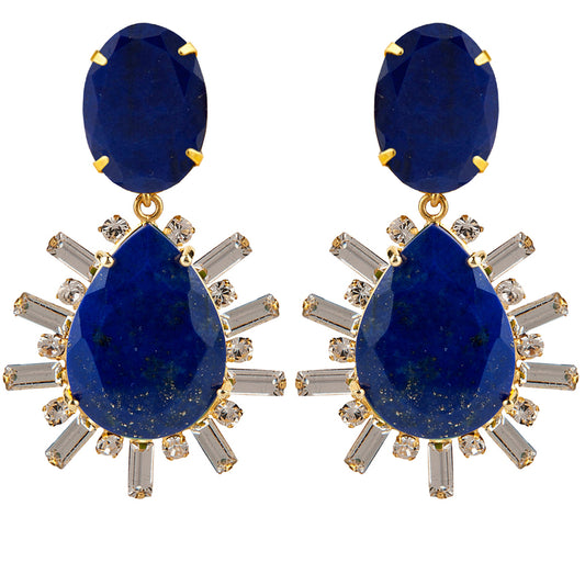 Bounkit Lapis, Clear Quartz & Champagne Baguette Earrings