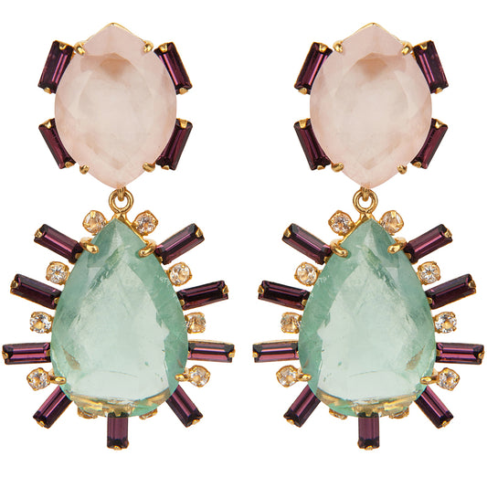 Bounkit 2 in 1 Rose Quartz, Flourite, CZ & Clear Quartz Earrings