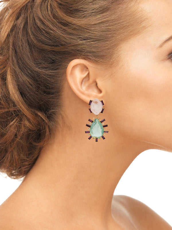 Bounkit 2 in 1 Rose Quartz, Flourite, CZ & Clear Quartz Earrings