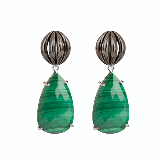 Bounkit Black Rhodium & Malachite Earrings