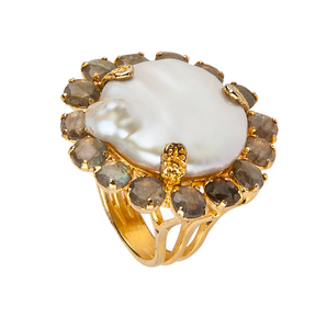 Bounkit White Keshi Pearl & Labradorite Ring