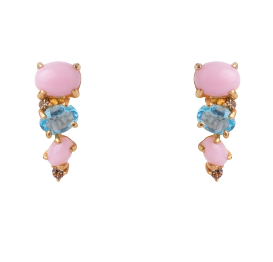 Bounkit Pink Opal and Blue Quartz climber Earrings