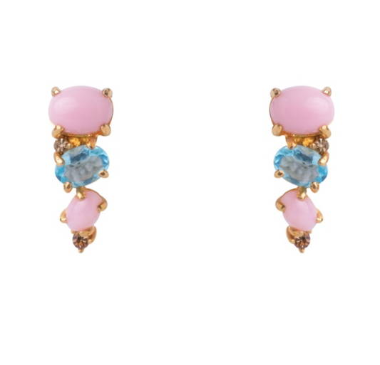 Bounkit Pink Opal and Blue Quartz climber Earrings