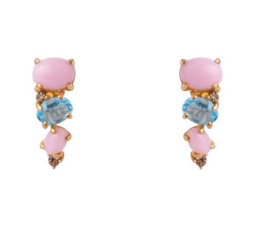 Bounkit Pink Opal and Blue Quartz climber Earrings