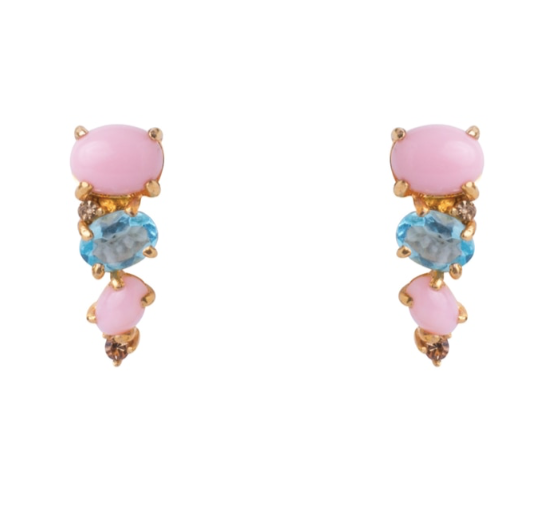 Bounkit Pink Opal and Blue Quartz climber earring