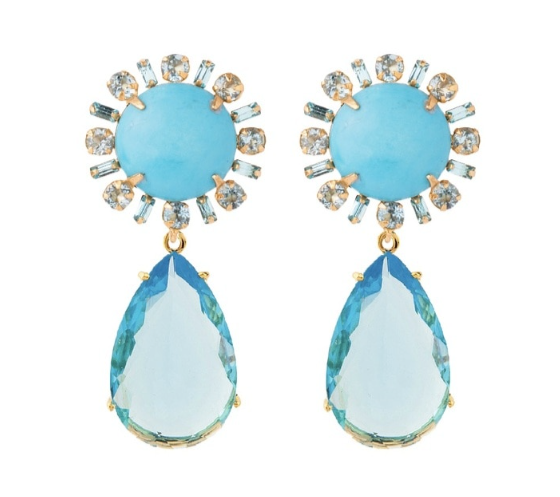 Bounkit 2 in 1 Turquoise, Blue Topaz & Bohemian Blue Baguette Earrings
