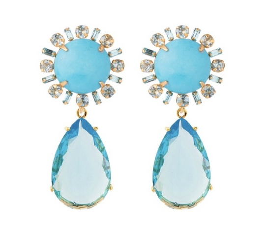 Bounkit 2 in 1 Turquoise, Blue Topaz & Bohemian Blue Baguette Earrings