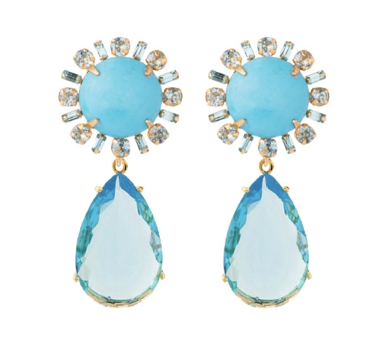 Bounkit 2 in 1 Turquoise Blue Topaz Bohemian Blue Baguette earrings