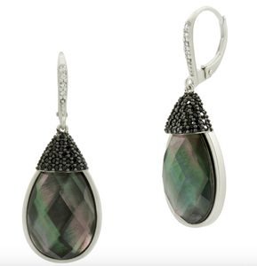 Freida Rothman Grey Mother of Pearl and Pave Leverback Earrings