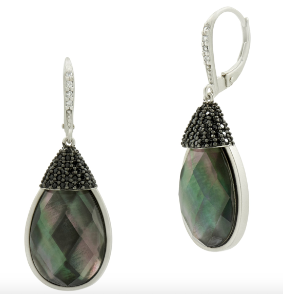 Freida Rothman Grey Mother of Pearl and Pave Leverback Earring