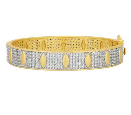 Freida Rothman Petals and Pave Wide Hinge Bangle Bracelet