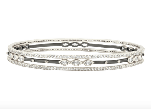 Freida Rothman Signature Marquise Station 3-Stack Bangle Bracelet