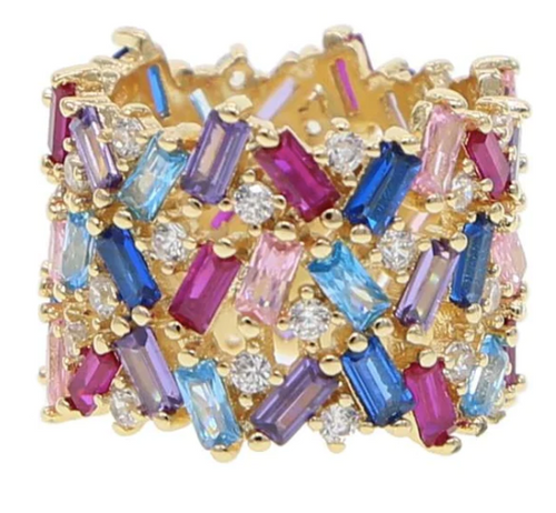 Sahira Stacie Rainbow Baguette Ring