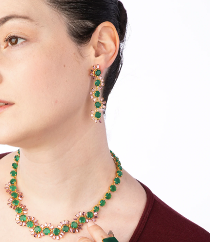 Bounkit Green Onyx & CZ Earrings