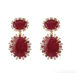 Bounkit Red Corundum, Ruby & Clear CZ Earrings