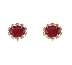 Bounkit Red Corundum, Ruby & Clear CZ Earrings