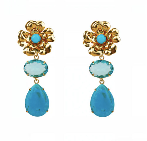 Bounkit Blue Quartz & Turquoise Flower Earrings