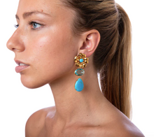 Bounkit Blue Quartz & Turquoise Flower Earrings